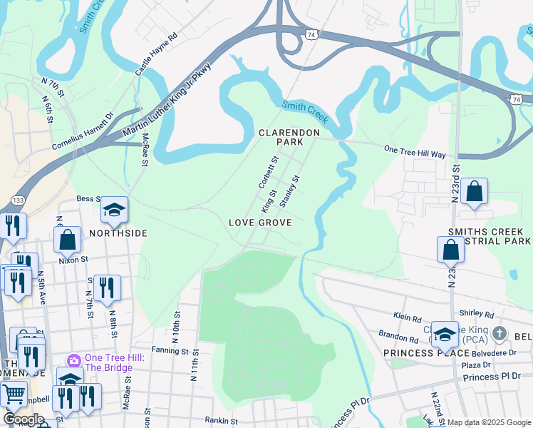 map of restaurants, bars, coffee shops, grocery stores, and more near 1310 King Street in Wilmington