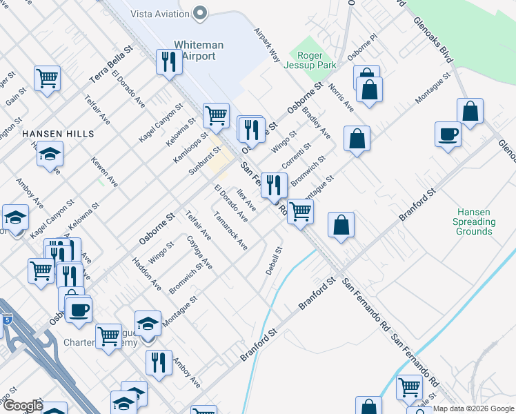 map of restaurants, bars, coffee shops, grocery stores, and more near 9942 El Dorado Avenue in Los Angeles