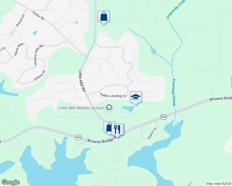 map of restaurants, bars, coffee shops, grocery stores, and more near 7080 Valley Landing Court in Cumming