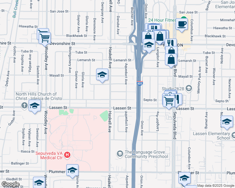 map of restaurants, bars, coffee shops, grocery stores, and more near 15732 Vintage Street in Los Angeles