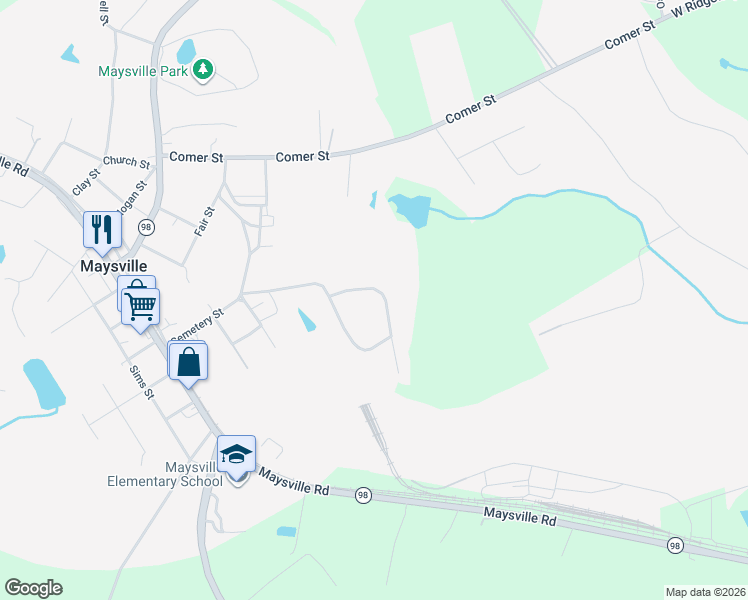 map of restaurants, bars, coffee shops, grocery stores, and more near 122 Meadowlark Way in Maysville