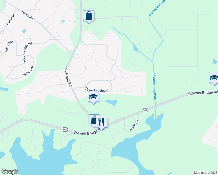 map of restaurants, bars, coffee shops, grocery stores, and more near 7270 Valley Forest Drive in Cumming
