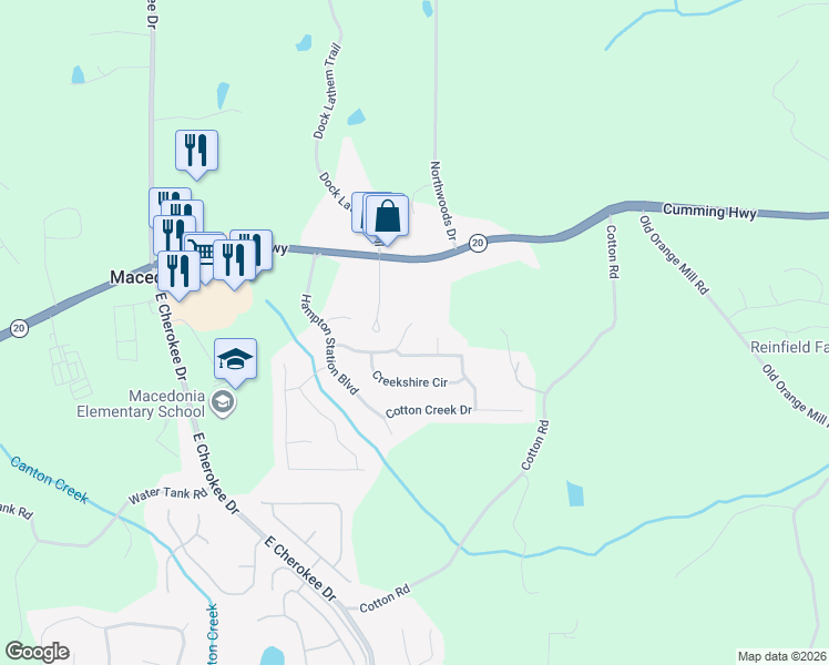 map of restaurants, bars, coffee shops, grocery stores, and more near 414 North Hampton Trail in Canton