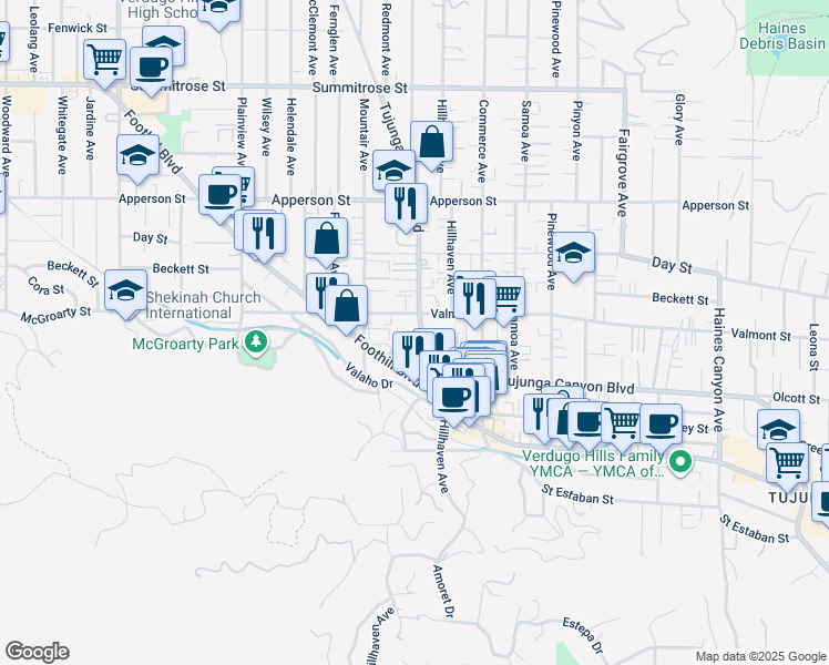 map of restaurants, bars, coffee shops, grocery stores, and more near 10213 Tujunga Canyon Boulevard in Los Angeles