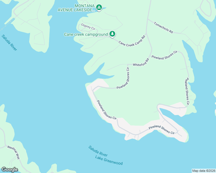 map of restaurants, bars, coffee shops, grocery stores, and more near 2511 Pineland Shores Circle in Cross Hill