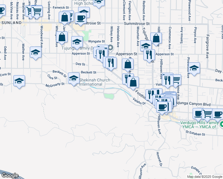 map of restaurants, bars, coffee shops, grocery stores, and more near 7536 Thousand Oaks Drive in Los Angeles