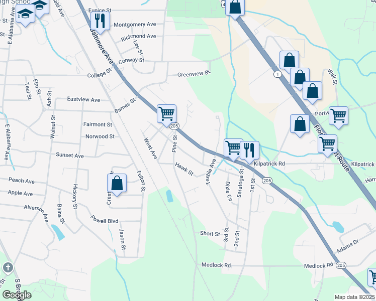 map of restaurants, bars, coffee shops, grocery stores, and more near 916 Brooklyn Avenue in Albertville