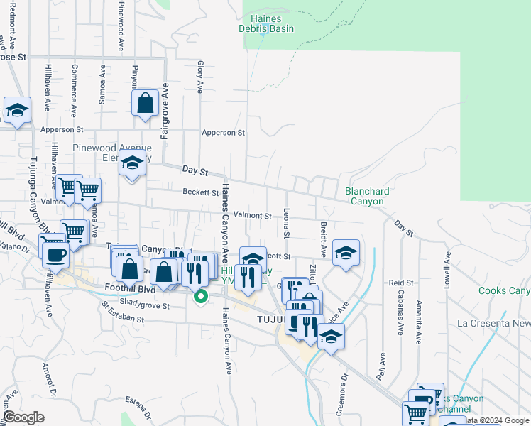 map of restaurants, bars, coffee shops, grocery stores, and more near 10105 Gish Avenue in Los Angeles