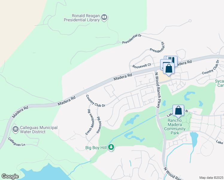 map of restaurants, bars, coffee shops, grocery stores, and more near 849 Country Club Drive in Simi Valley