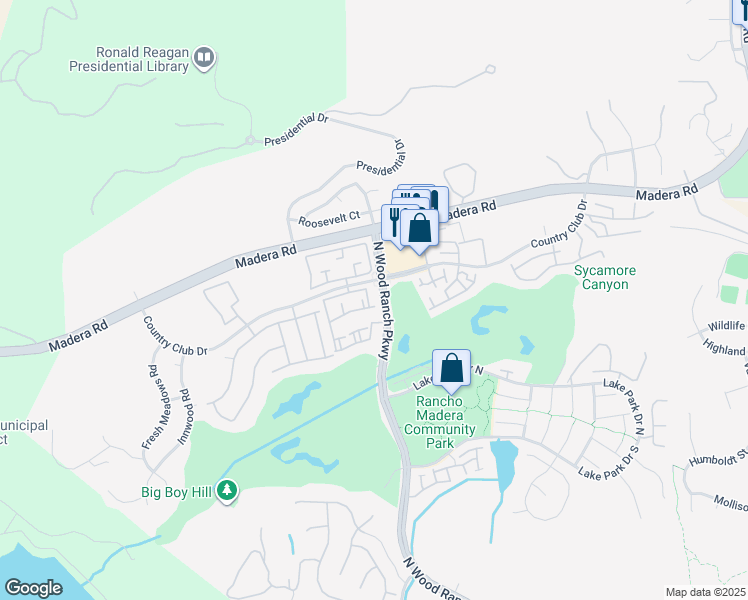 map of restaurants, bars, coffee shops, grocery stores, and more near 615 Baywood Lane in Simi Valley