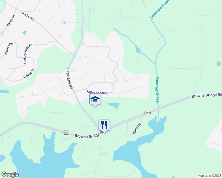 map of restaurants, bars, coffee shops, grocery stores, and more near 7270 Valley Forest Drive in Cumming