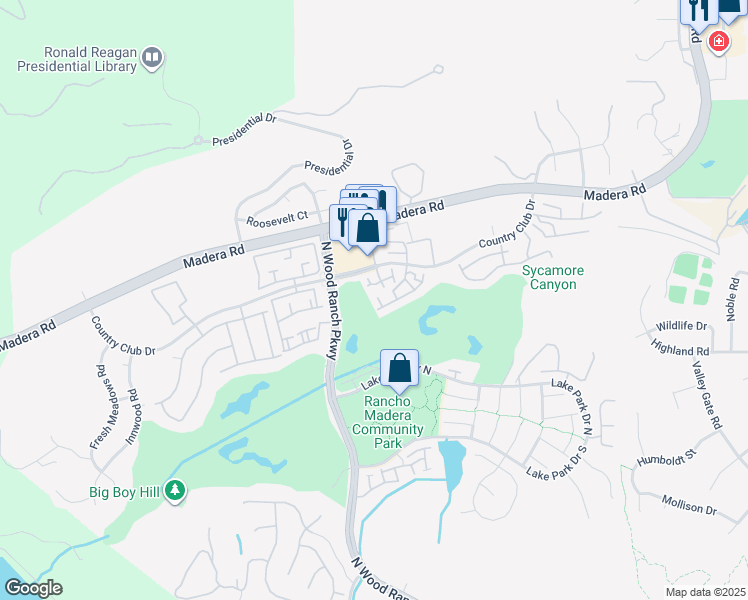 map of restaurants, bars, coffee shops, grocery stores, and more near 462 Country Club Drive in Simi Valley