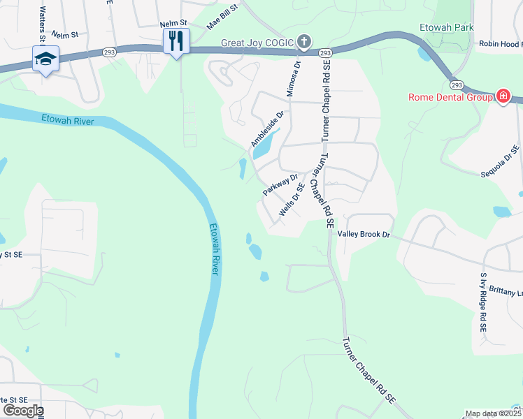 map of restaurants, bars, coffee shops, grocery stores, and more near 106 Parkway Drive in Rome