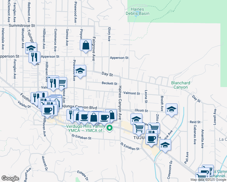 map of restaurants, bars, coffee shops, grocery stores, and more near 6844 Beckett Street in Los Angeles