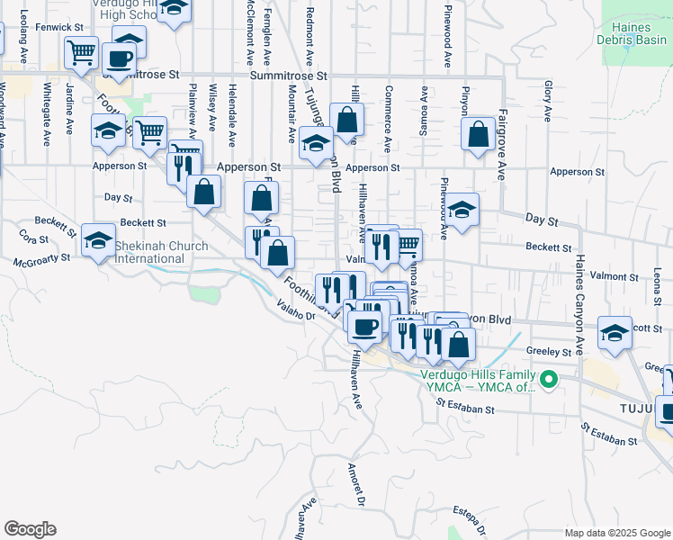 map of restaurants, bars, coffee shops, grocery stores, and more near 7307 Valmont Street in Los Angeles