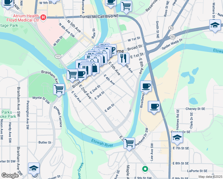 map of restaurants, bars, coffee shops, grocery stores, and more near 312 East 3rd Street in Rome