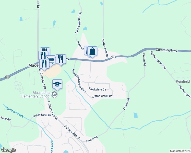 map of restaurants, bars, coffee shops, grocery stores, and more near 421 North Hampton Trail in Canton