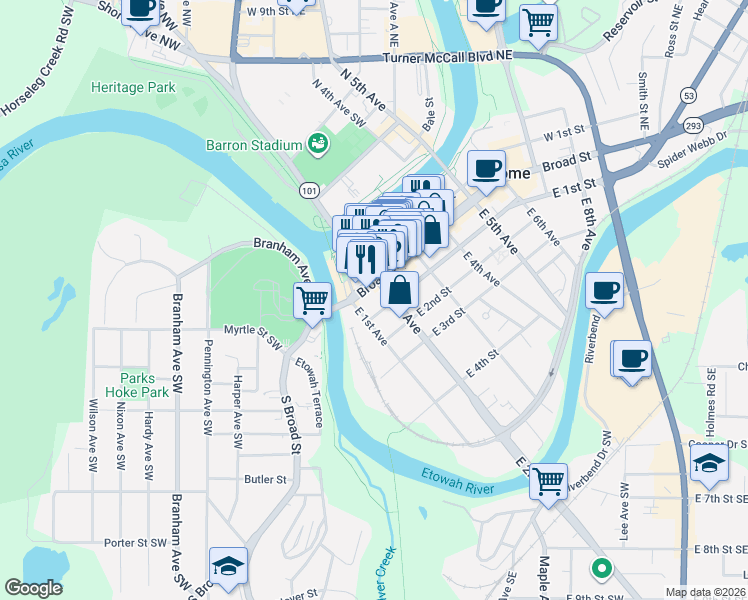 map of restaurants, bars, coffee shops, grocery stores, and more near 130 Broad Street in Rome
