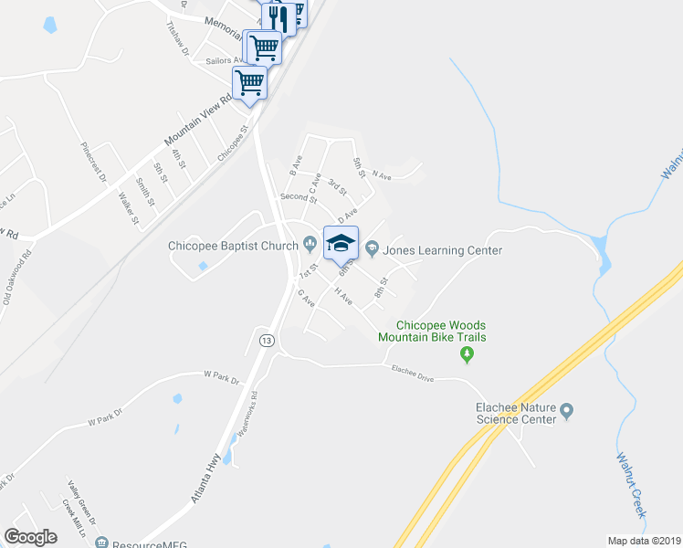 map of restaurants, bars, coffee shops, grocery stores, and more near 6th Street in Gainesville