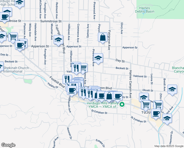 map of restaurants, bars, coffee shops, grocery stores, and more near 10051 Pinewood Avenue in Los Angeles