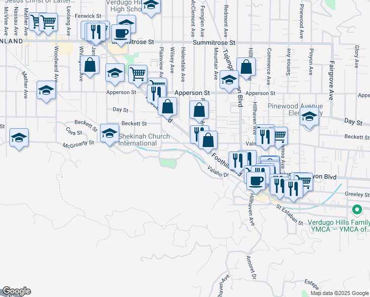 map of restaurants, bars, coffee shops, grocery stores, and more near 7509 Valmont Street in Los Angeles