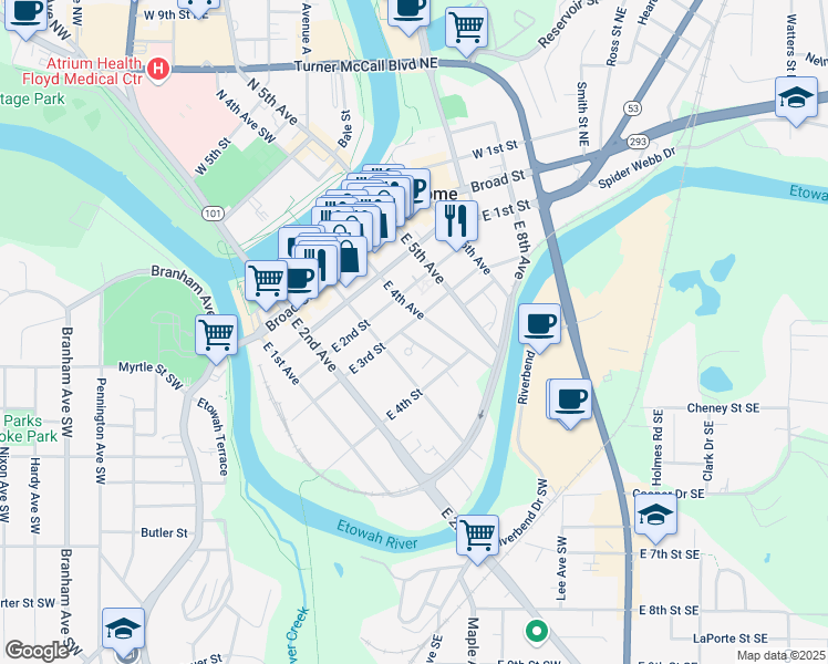 map of restaurants, bars, coffee shops, grocery stores, and more near 312 East 3rd Street in Rome