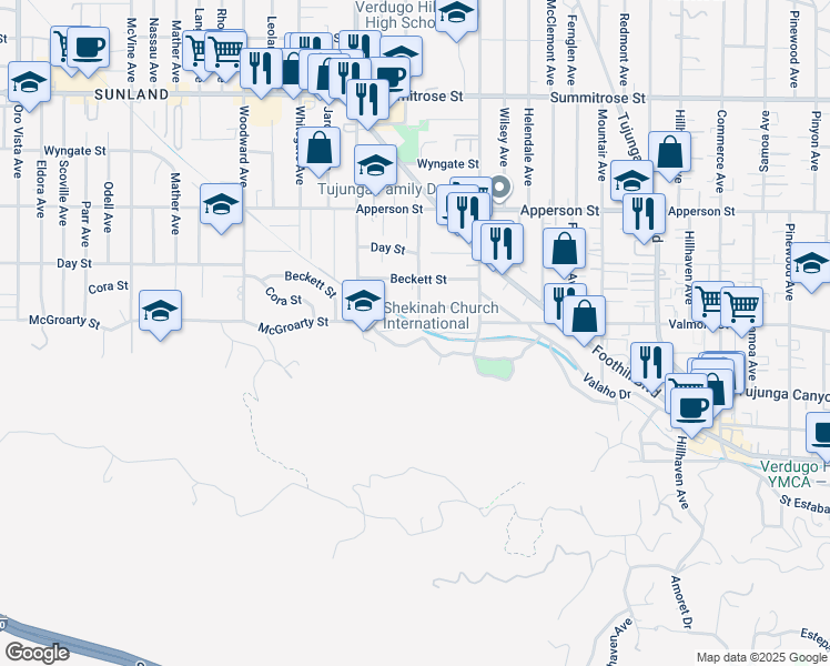 map of restaurants, bars, coffee shops, grocery stores, and more near 7710 Valmont Street in Los Angeles