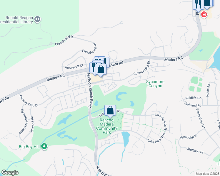 map of restaurants, bars, coffee shops, grocery stores, and more near 420 Country Club Drive in Simi Valley