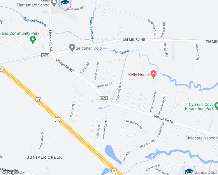 map of restaurants, bars, coffee shops, grocery stores, and more near 9548 Blake Circle Northeast in Leland