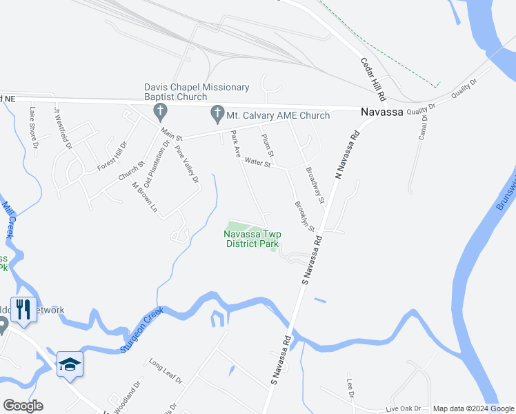 map of restaurants, bars, coffee shops, grocery stores, and more near 5737 Park West Circle in Leland