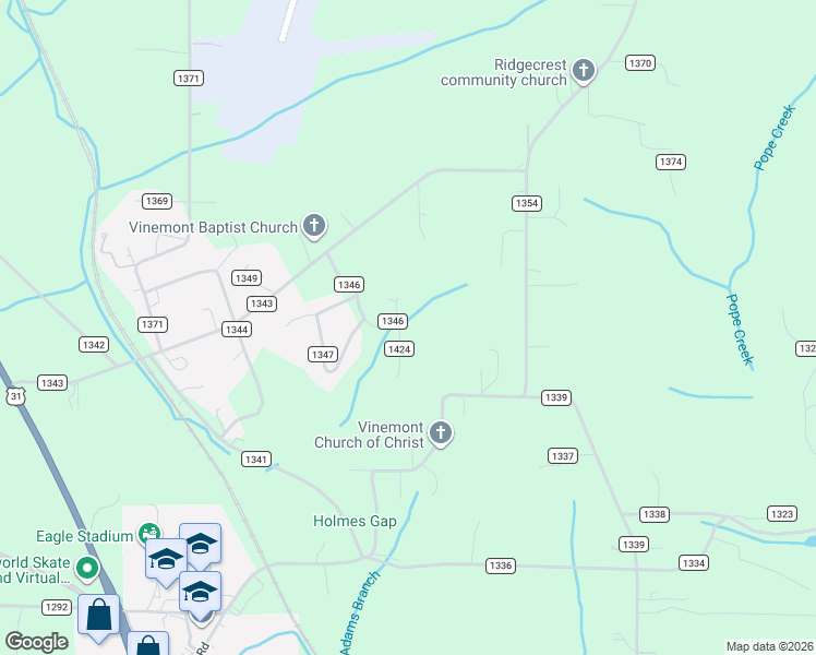 map of restaurants, bars, coffee shops, grocery stores, and more near 314 County Road 1346 in Vinemont
