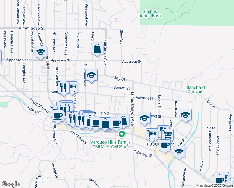map of restaurants, bars, coffee shops, grocery stores, and more near 6844 Beckett Street in Los Angeles