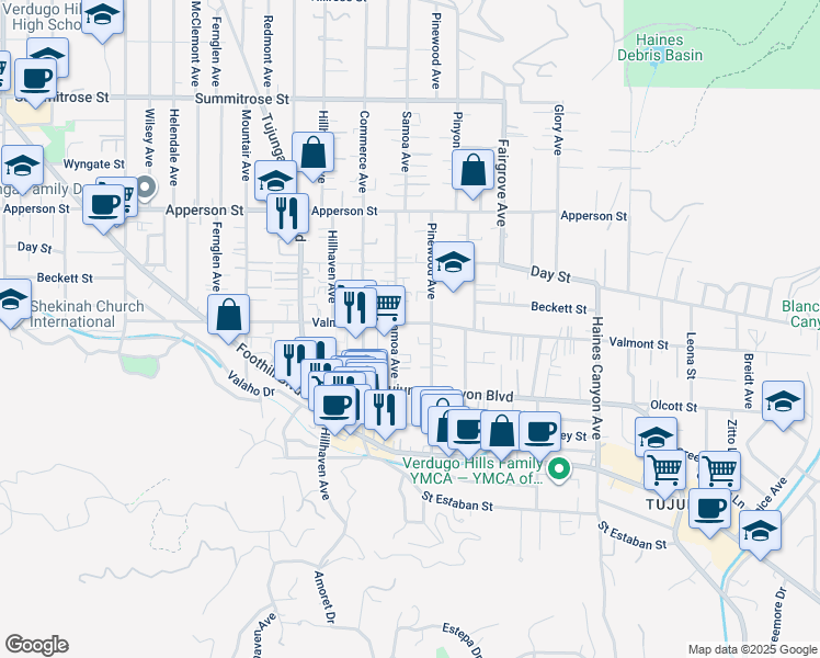 map of restaurants, bars, coffee shops, grocery stores, and more near 7133 Valmont Street in Los Angeles