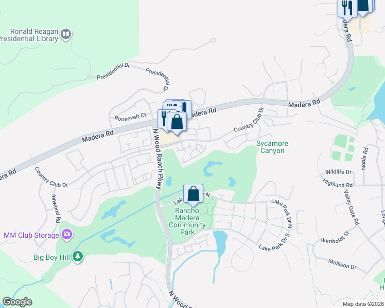 map of restaurants, bars, coffee shops, grocery stores, and more near 450A Country Club Drive in Simi Valley