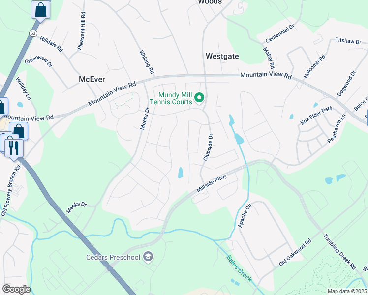 map of restaurants, bars, coffee shops, grocery stores, and more near 4506 Big Rock Ridge Trail in Gainesville