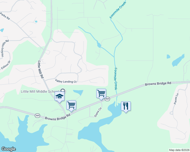 map of restaurants, bars, coffee shops, grocery stores, and more near 7335 Valley Landing Court in Cumming