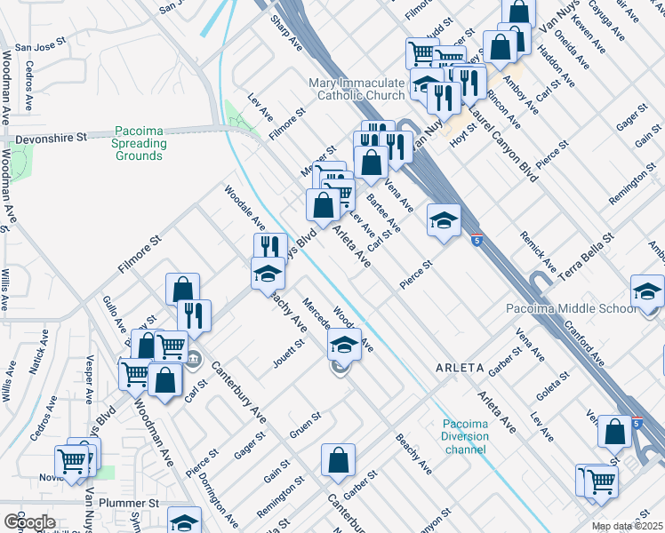 map of restaurants, bars, coffee shops, grocery stores, and more near 9981 Stanwin Avenue in Los Angeles