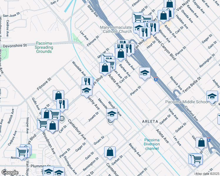 map of restaurants, bars, coffee shops, grocery stores, and more near 9987 Stanwin Avenue in Los Angeles