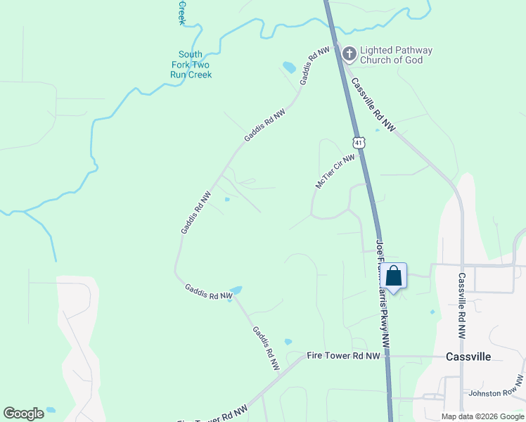 map of restaurants, bars, coffee shops, grocery stores, and more near 40 Acorn Hill Northwest in Cartersville