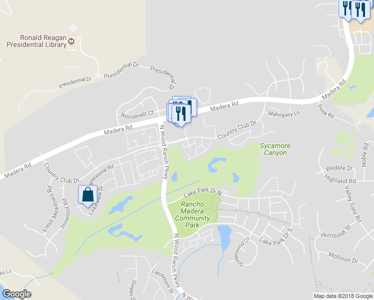 map of restaurants, bars, coffee shops, grocery stores, and more near 456 Country Club Drive in Simi Valley