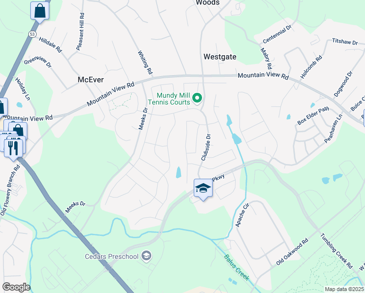 map of restaurants, bars, coffee shops, grocery stores, and more near 4506 Big Rock Ridge Trail in Gainesville