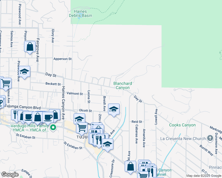 map of restaurants, bars, coffee shops, grocery stores, and more near 6436 Day Street in Los Angeles