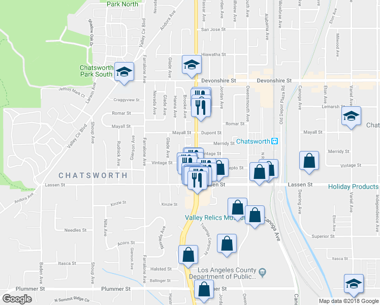 map of restaurants, bars, coffee shops, grocery stores, and more near 10041 California 27 in Los Angeles