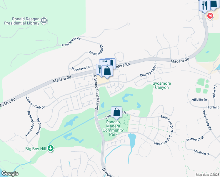map of restaurants, bars, coffee shops, grocery stores, and more near 462 Country Club Drive in Simi Valley