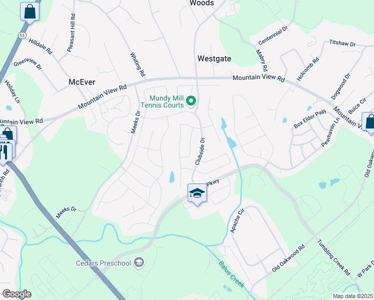 map of restaurants, bars, coffee shops, grocery stores, and more near 4536 Banshire Circle in Gainesville