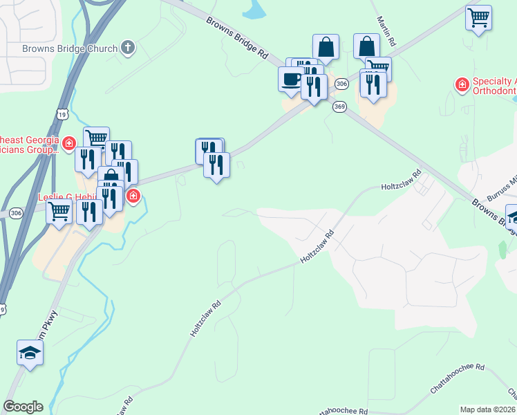 map of restaurants, bars, coffee shops, grocery stores, and more near 3744 High Gables West in Cumming