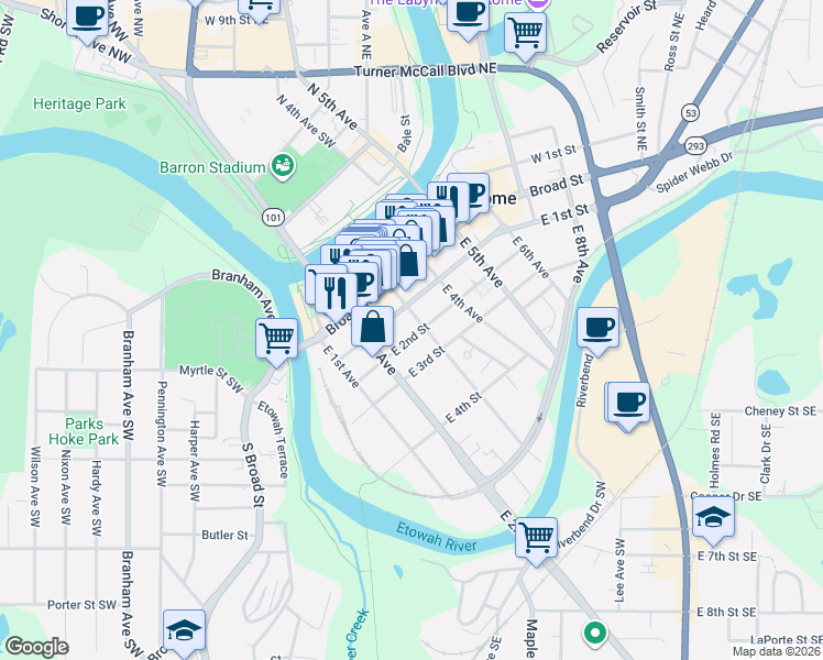 map of restaurants, bars, coffee shops, grocery stores, and more near 110 East 3rd Avenue in Rome