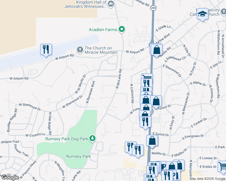 map of restaurants, bars, coffee shops, grocery stores, and more near 507 West Locust Road in Payson