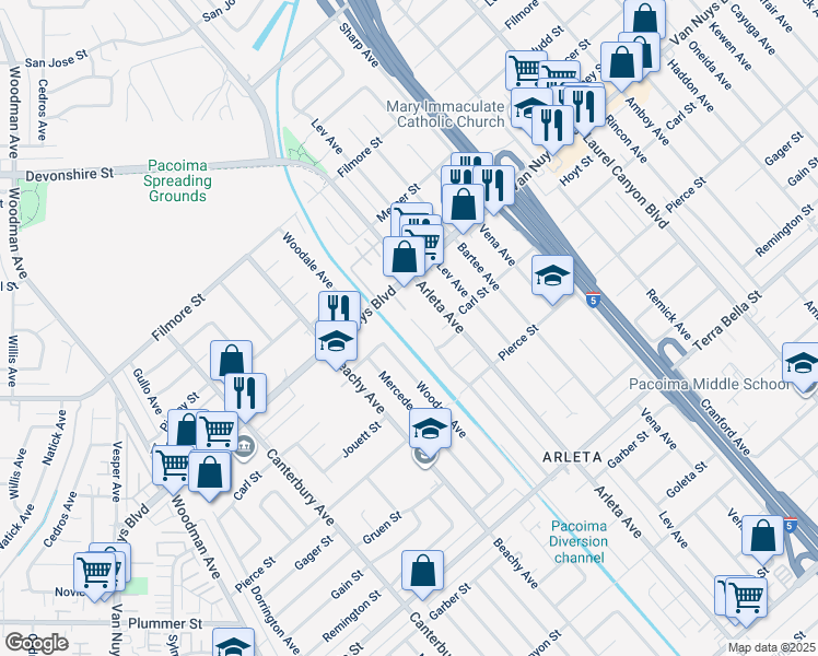 map of restaurants, bars, coffee shops, grocery stores, and more near 9987 Stanwin Avenue in Los Angeles