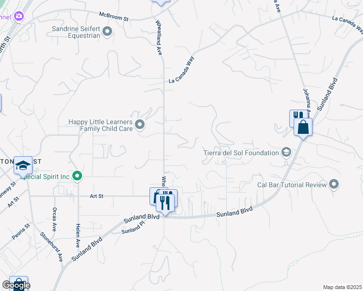 map of restaurants, bars, coffee shops, grocery stores, and more near 10167 Maude Avenue in Los Angeles